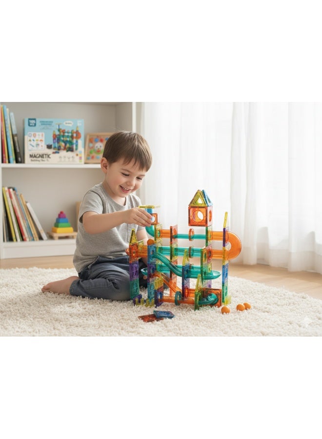 Magni Mates 105 PCS Magnetic Building Tiles DIY Blocks Set – Colorful Magnetic Construction Blocks with Marble Run Slides for Kids STEM Creative Learning Play Toy - Image 2